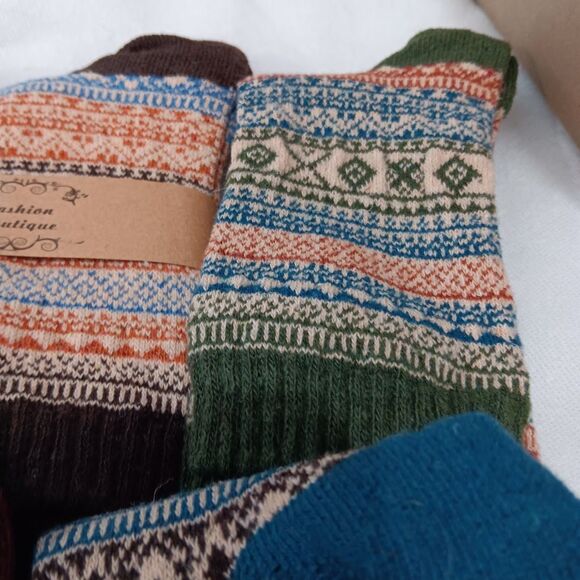 Men's Socks Lot of 5 Pairs Ethnic Style Retro Multi-Color Wool/Cotton/Polyester - Picture 4 of 6